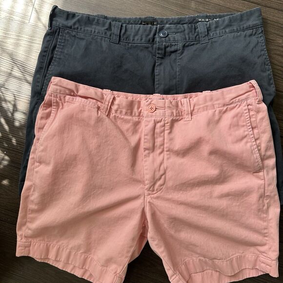 J. Crew Lot 2 Men's Flat Front Staton Chino Shorts Size 35 7" Inseam Blue & Pink - Picture 1 of 11